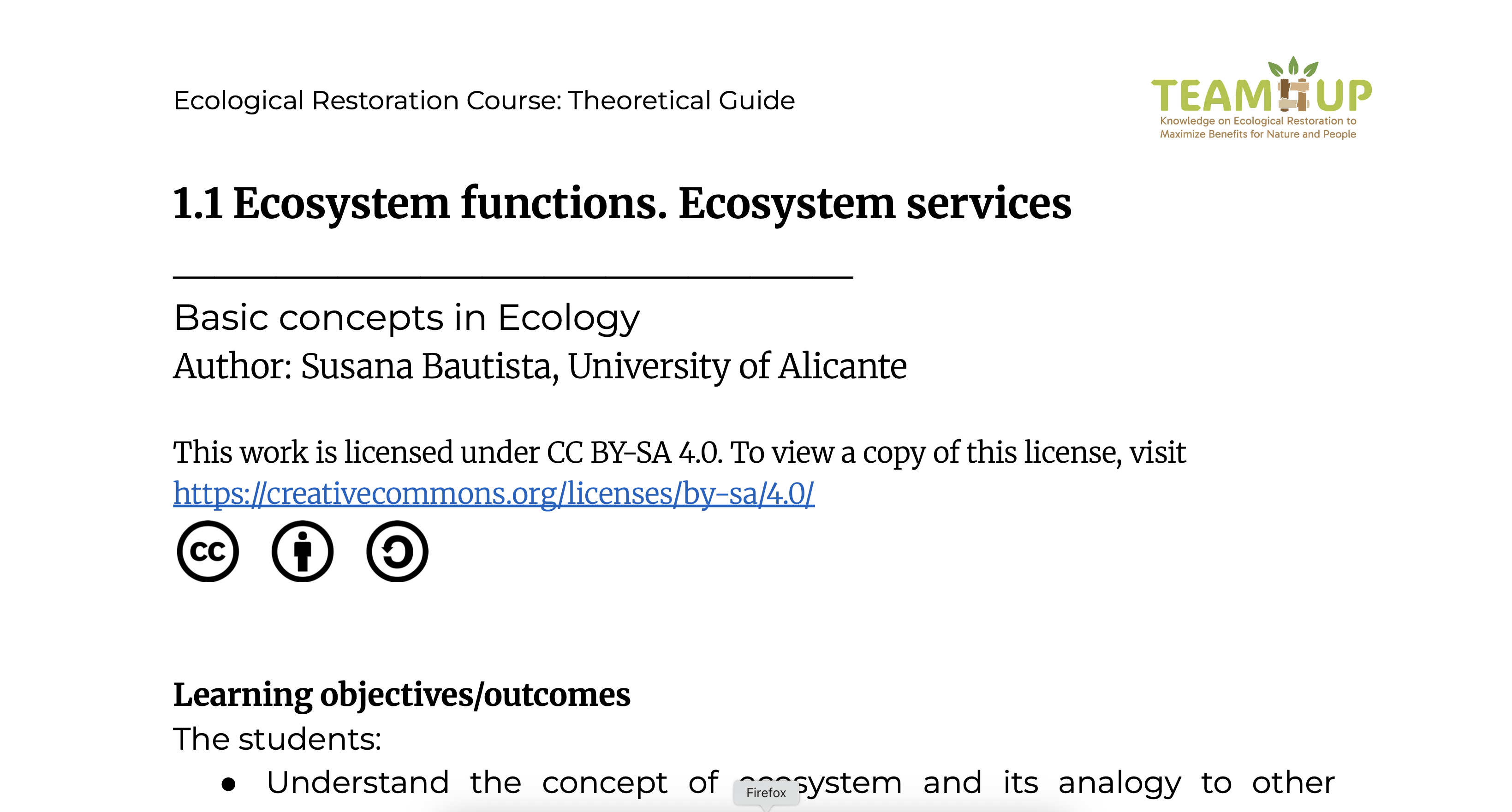 Ecosystem Functions and Services - Theoretical Guide