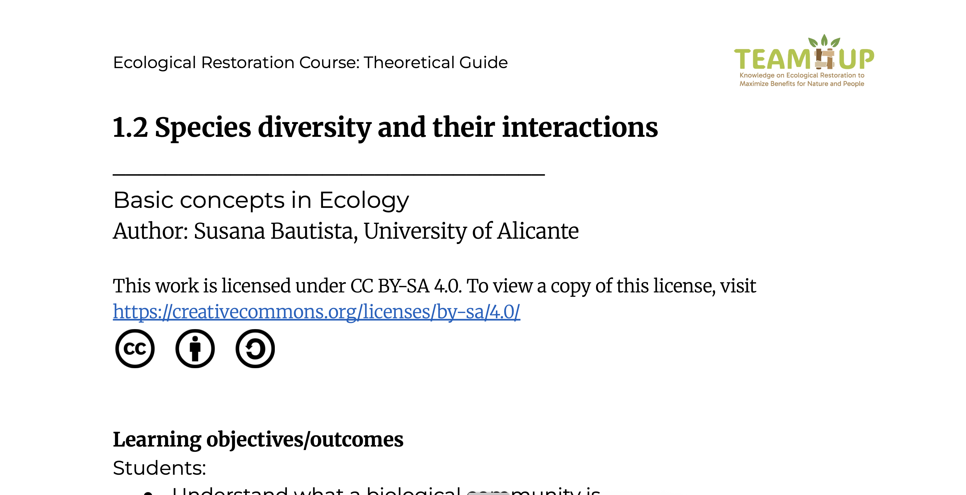 Species Diversity and their Interactions - Theoretical Guide