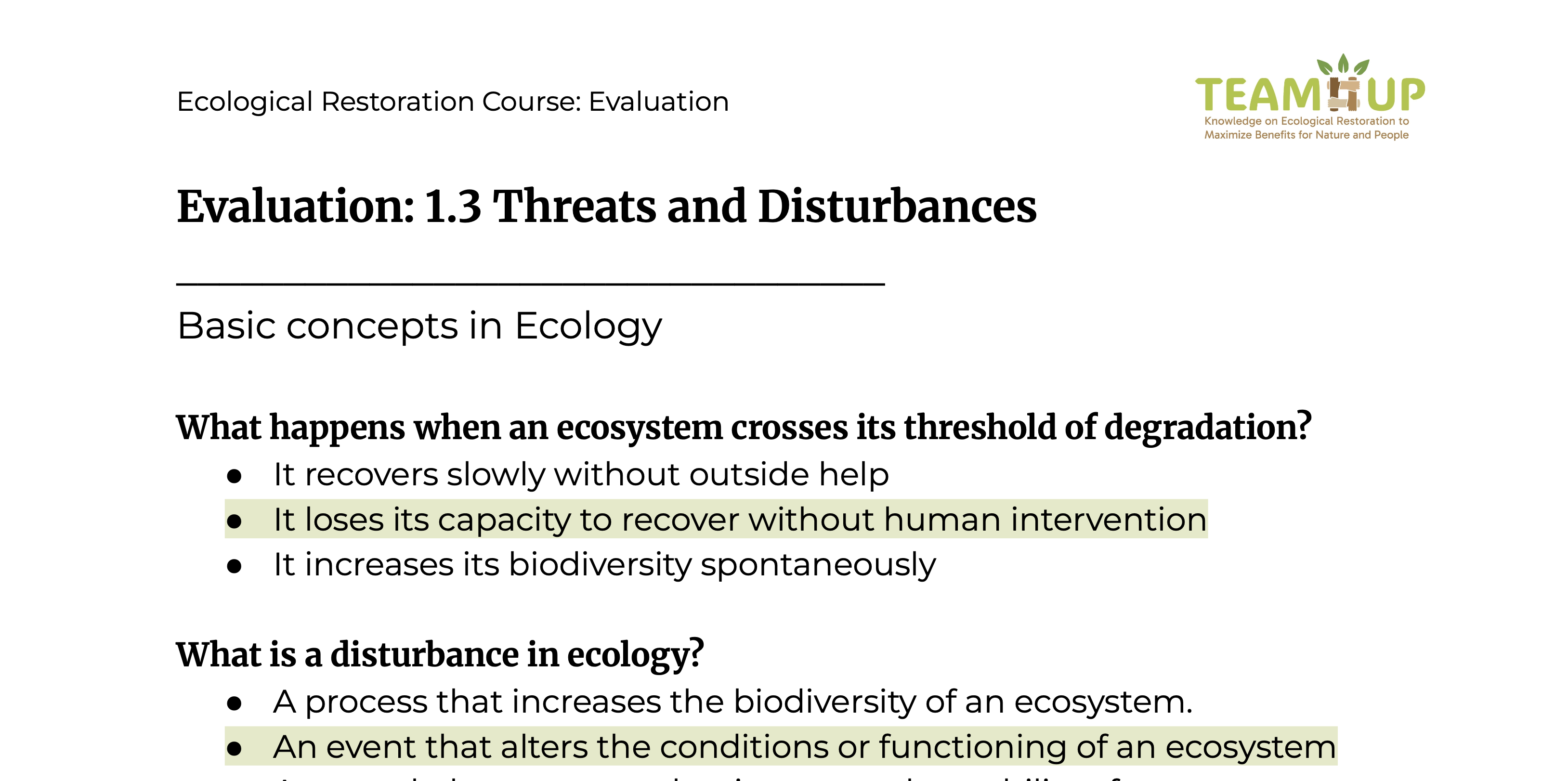 Threats and Disturbances - Evaluation