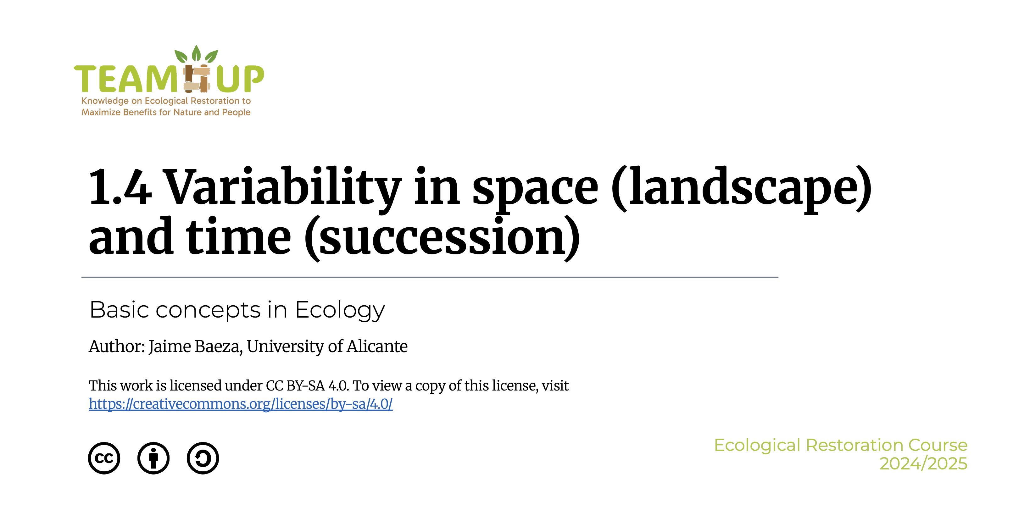 Variability in Space (landscape) and Time (succession) - Presentation