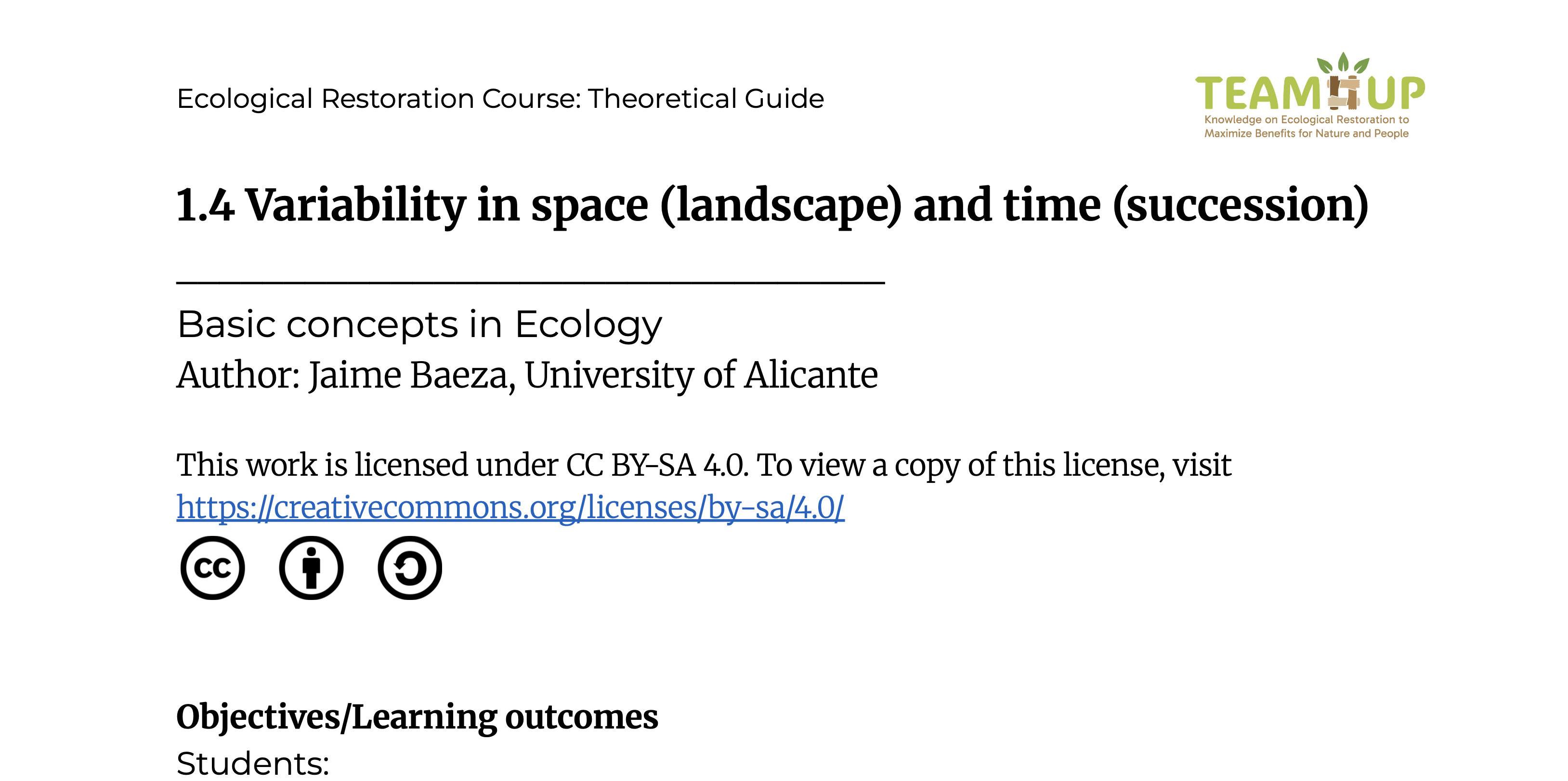 Variability in Space (landscape) and time (succession) - Theoretical Guide
