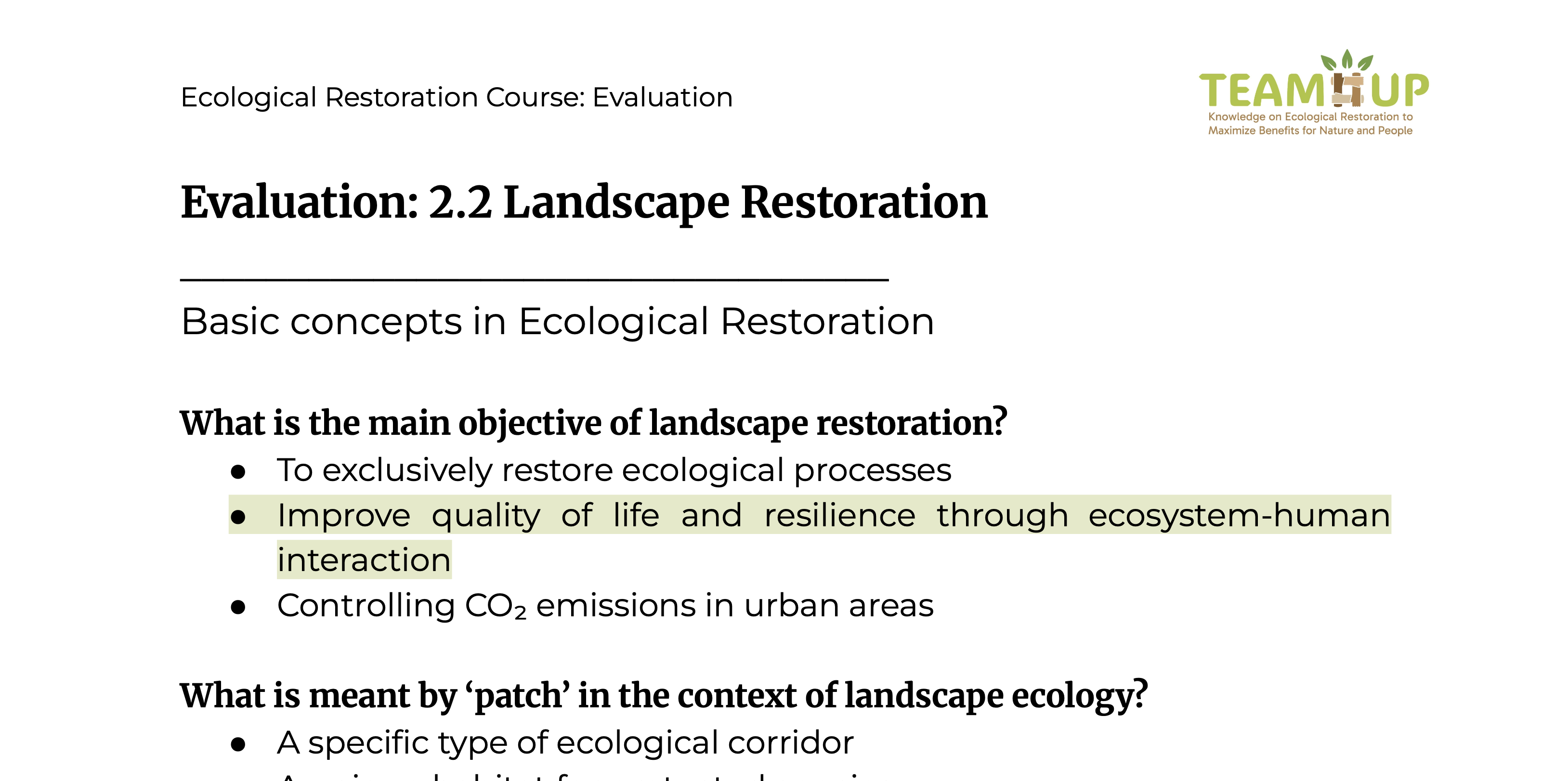 Landscape Restoration - Evaluation