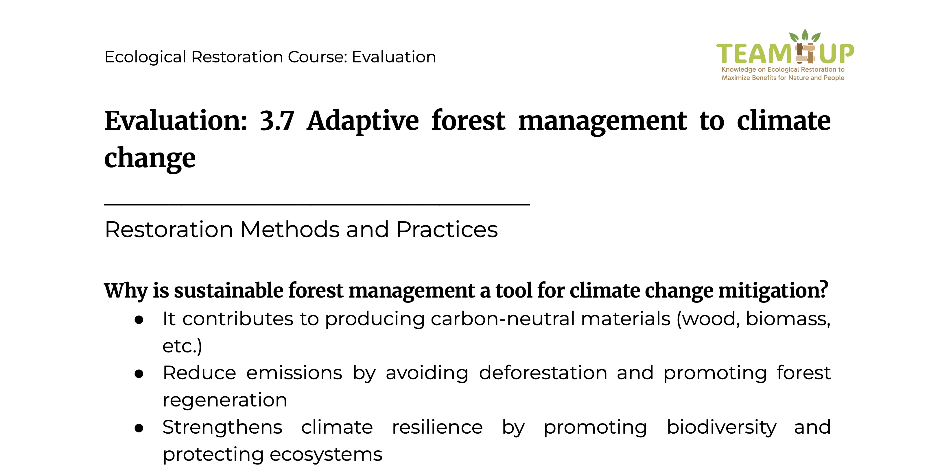 Adaptive Forest Management to Climate Change - Evaluation