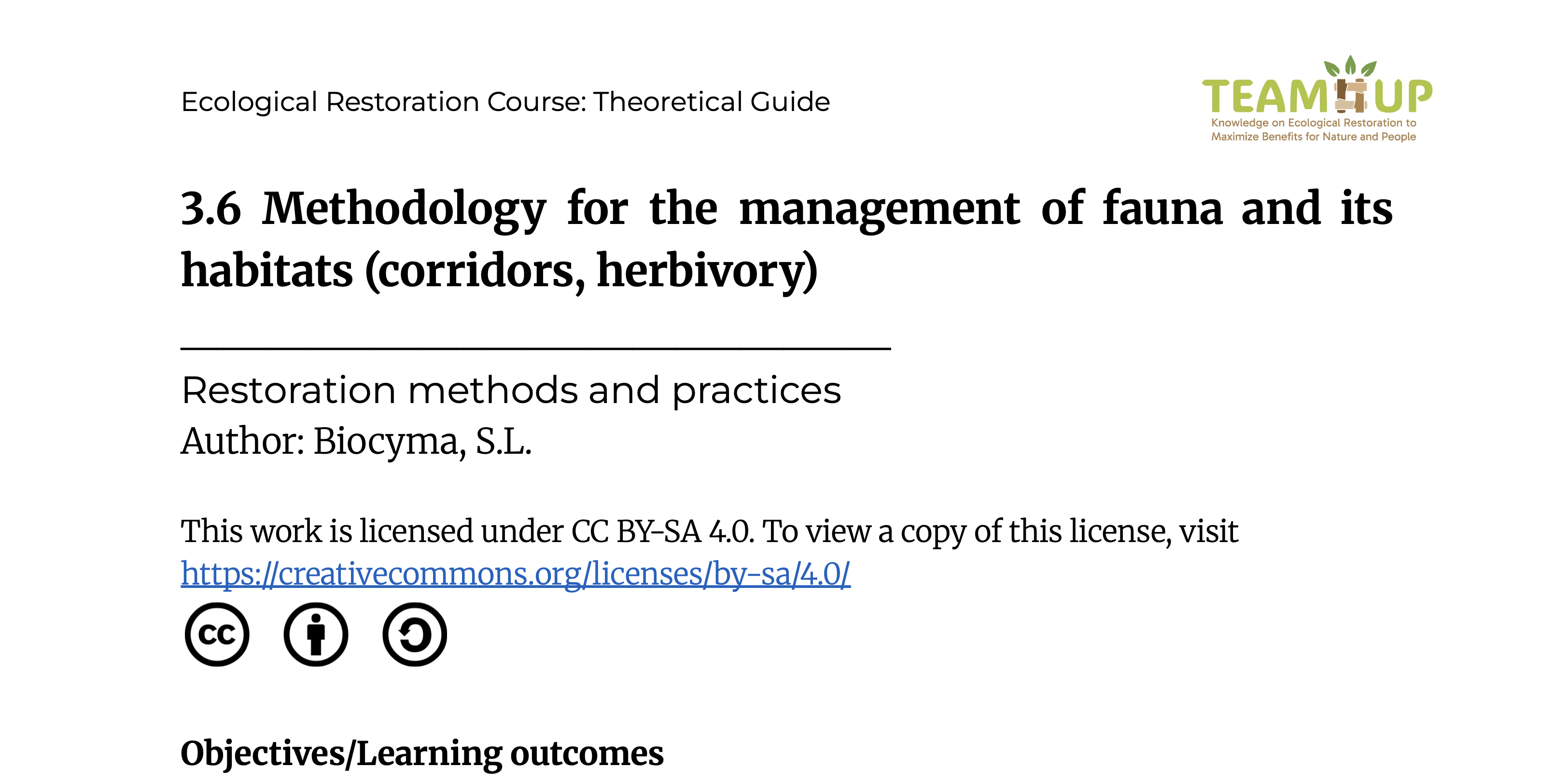 Methodologies for the Management of Flora, Fauna and their Habitats - Theoretical Guide