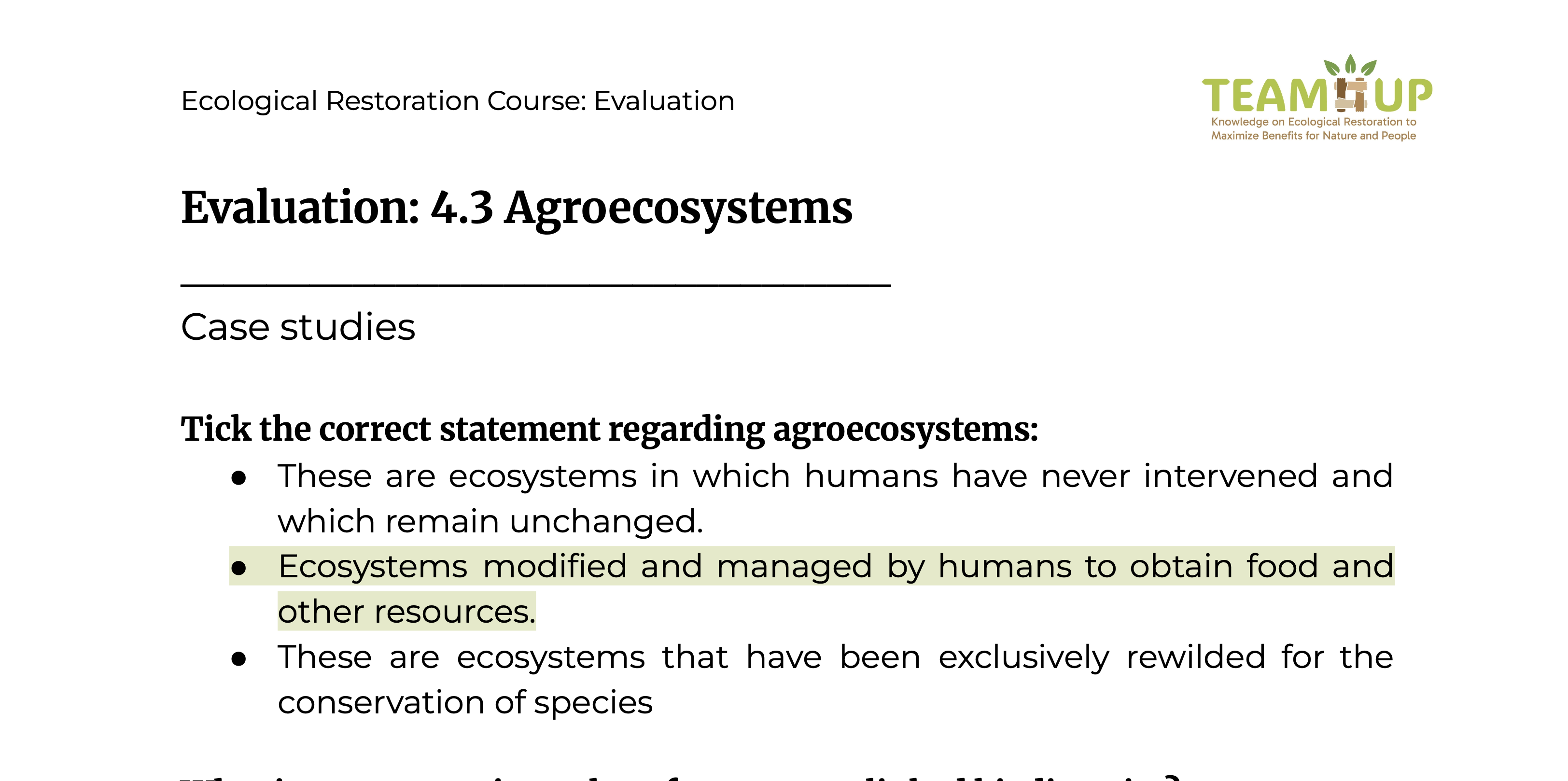 Agroecosystems - Evaluation