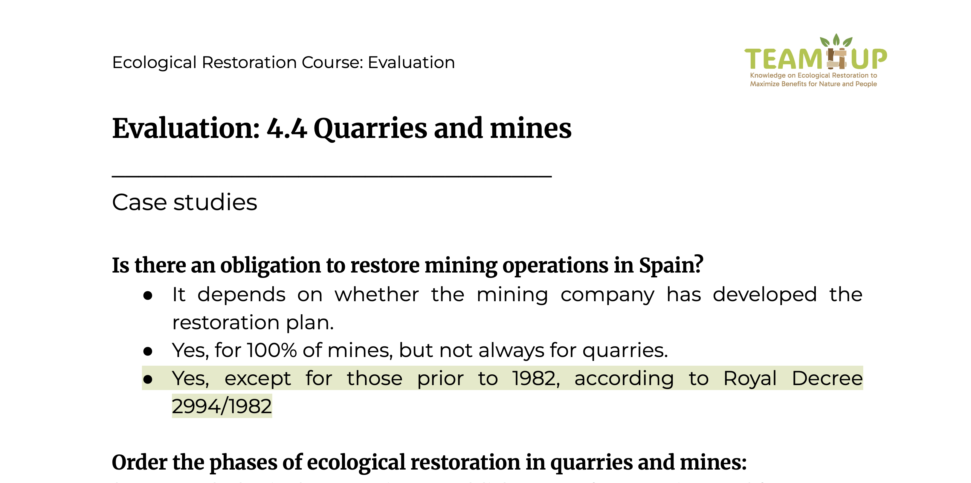 Quarries - Evaluation