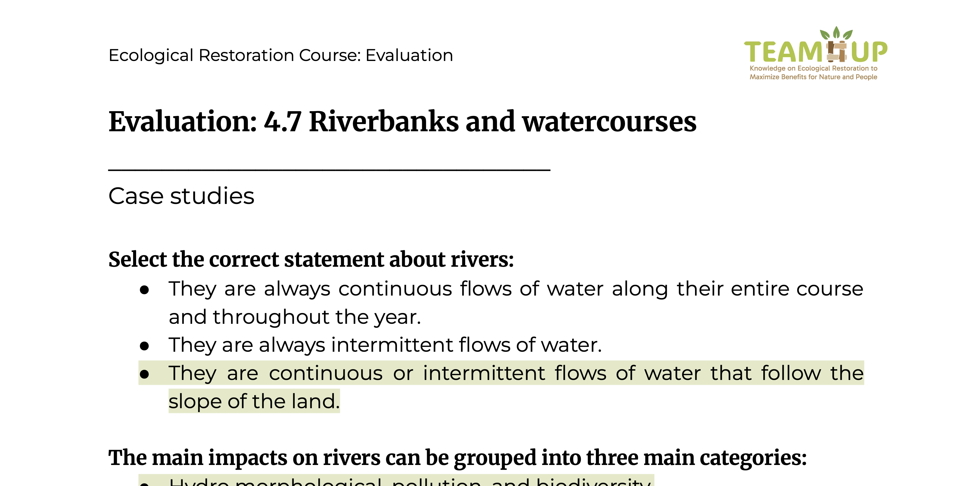 Riverbanks and Water Courses - Evaluation