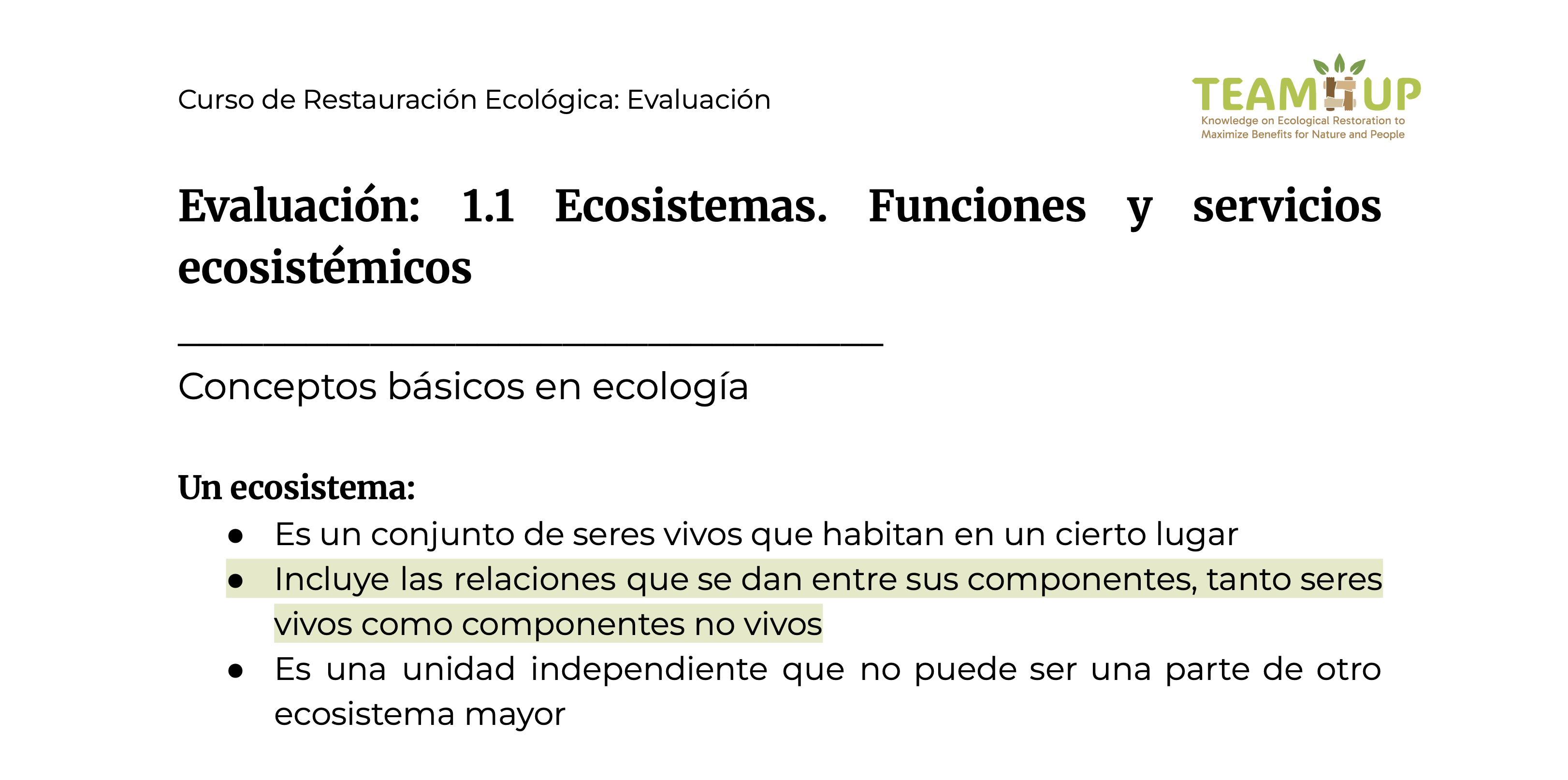 Ecosistemas. Funciones y servicios ecosistémicos - Evaluación