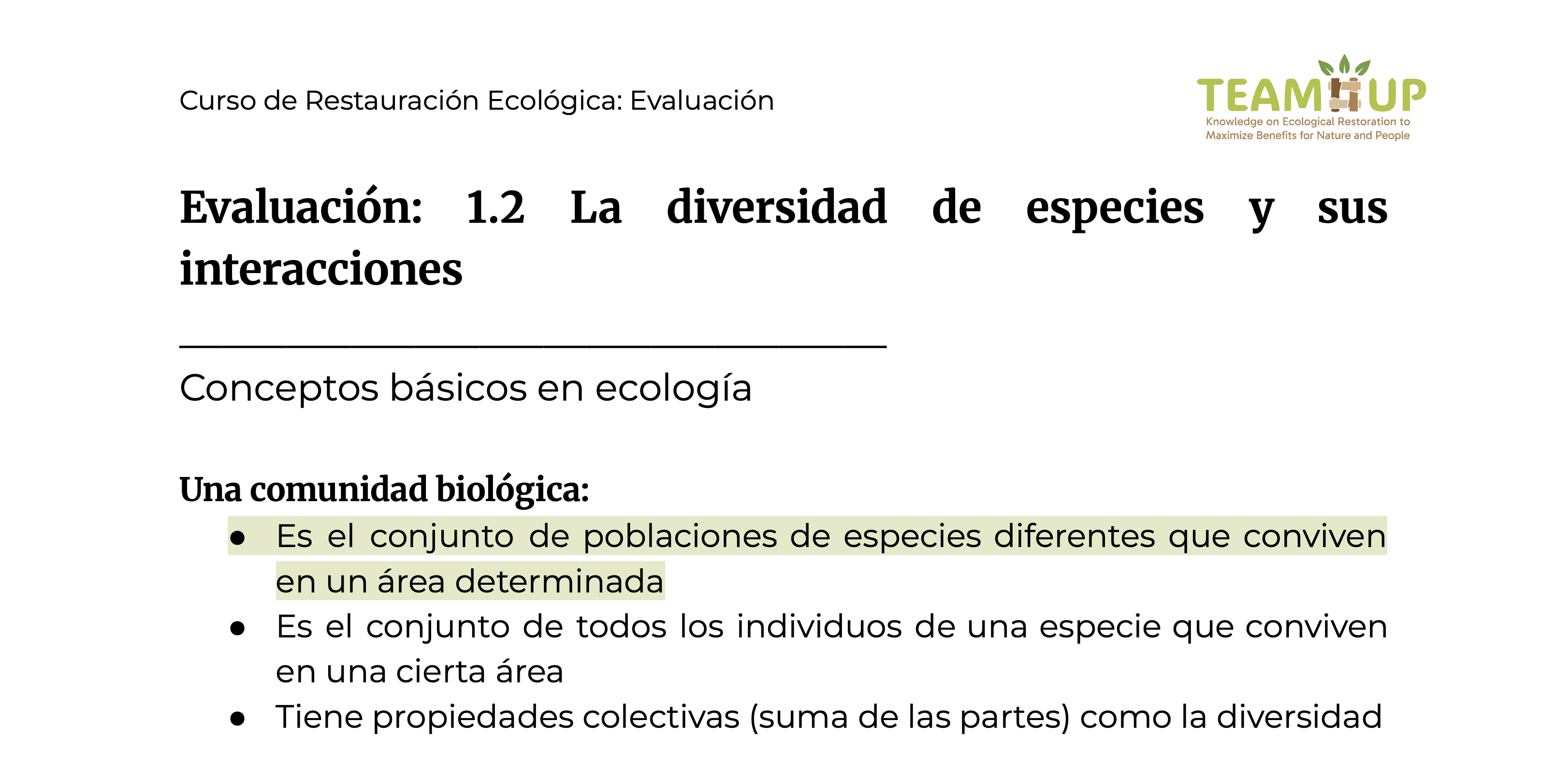 La diversidad de especies y sus interacciones - Evaluación