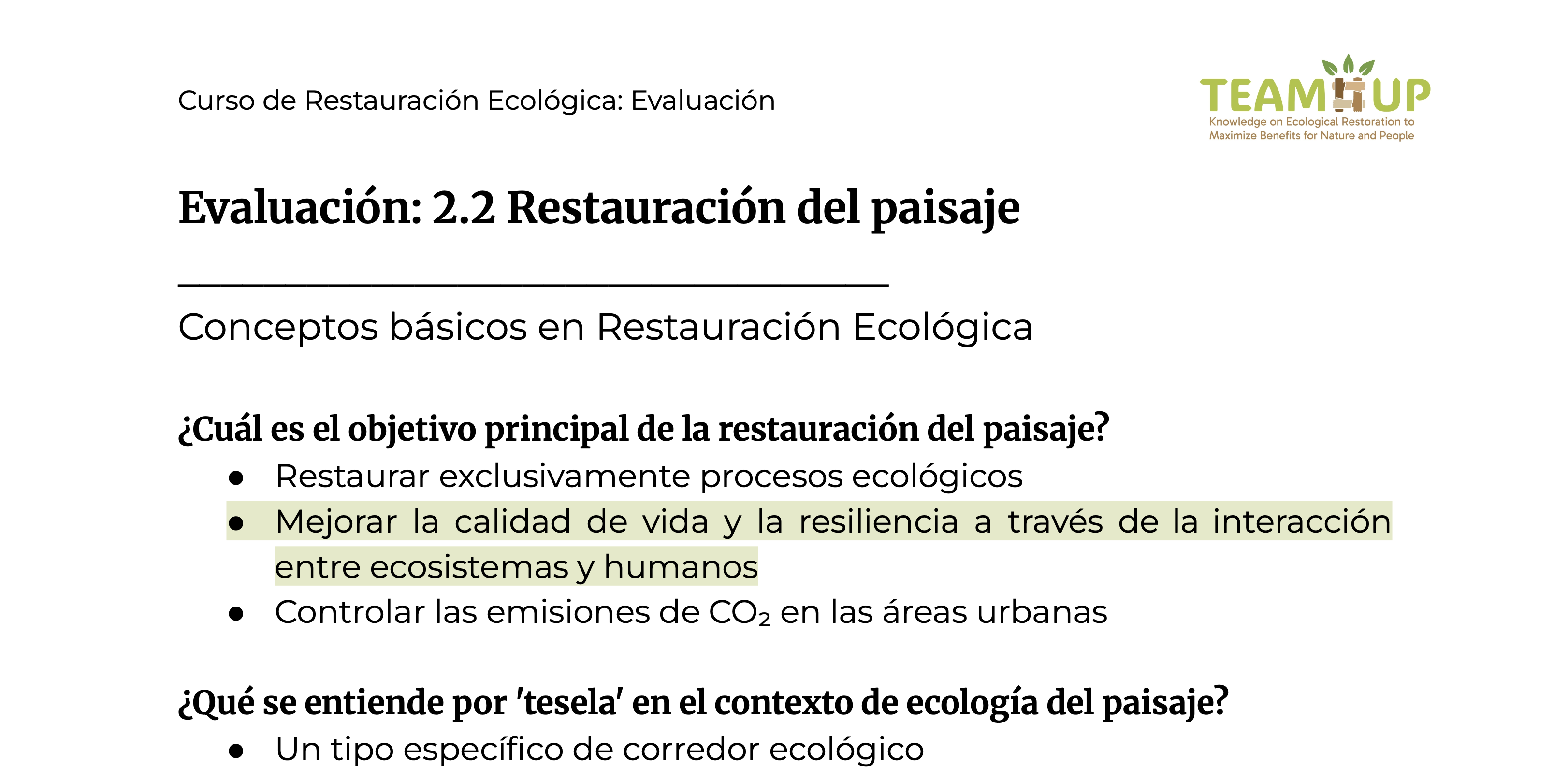 Restauración del paisaje - Evaluación