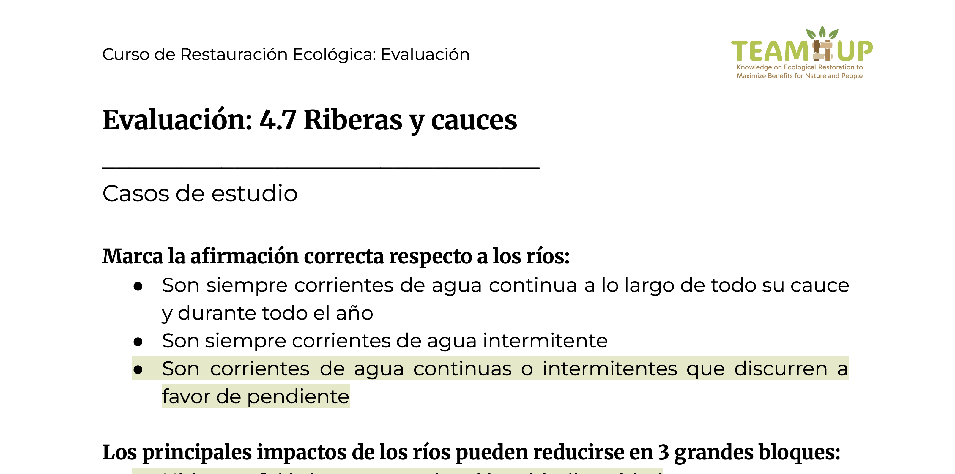 Riberas y cauces - Evaluación