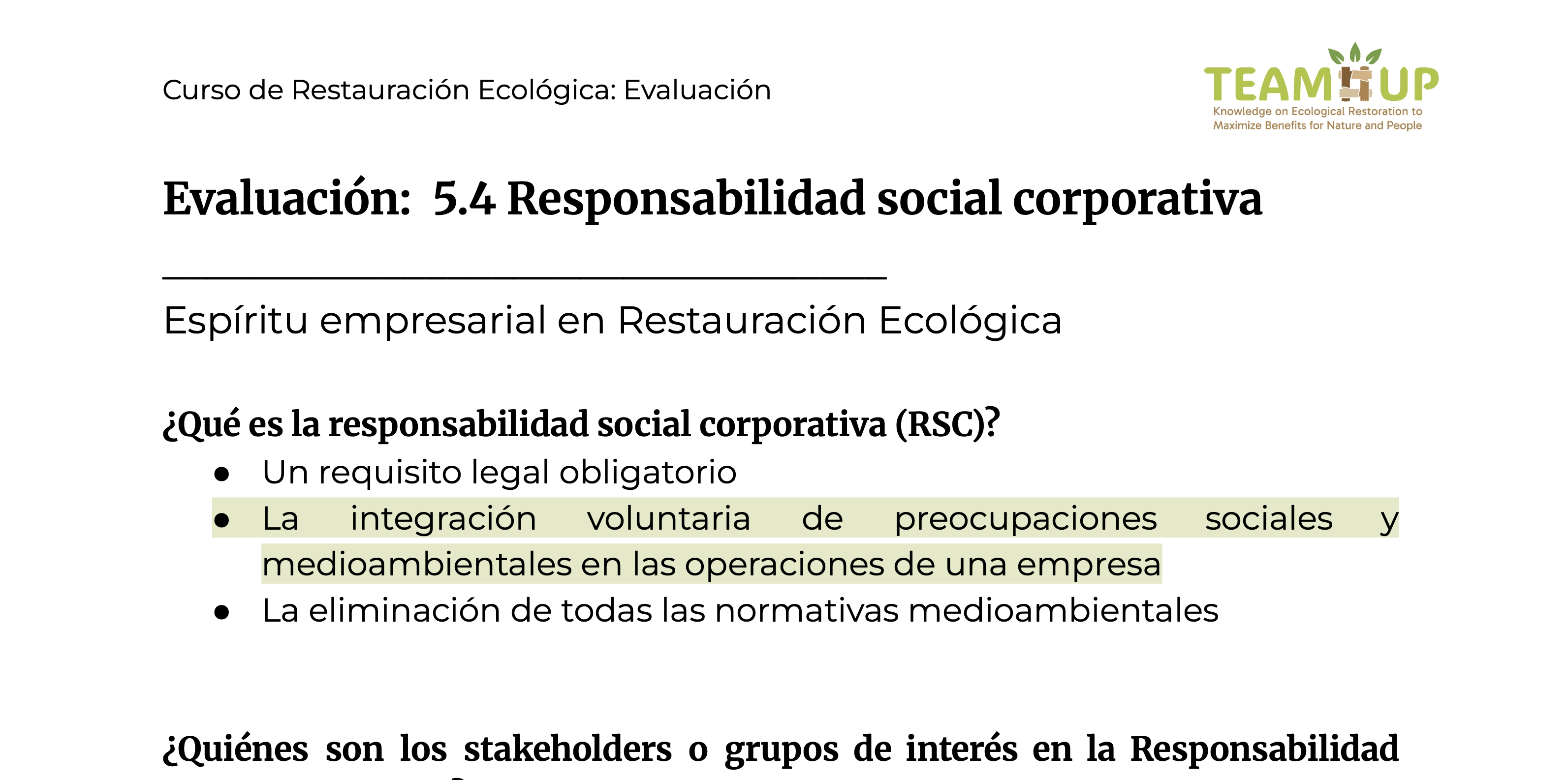 La responsabilidad social corporativa - Evaluación