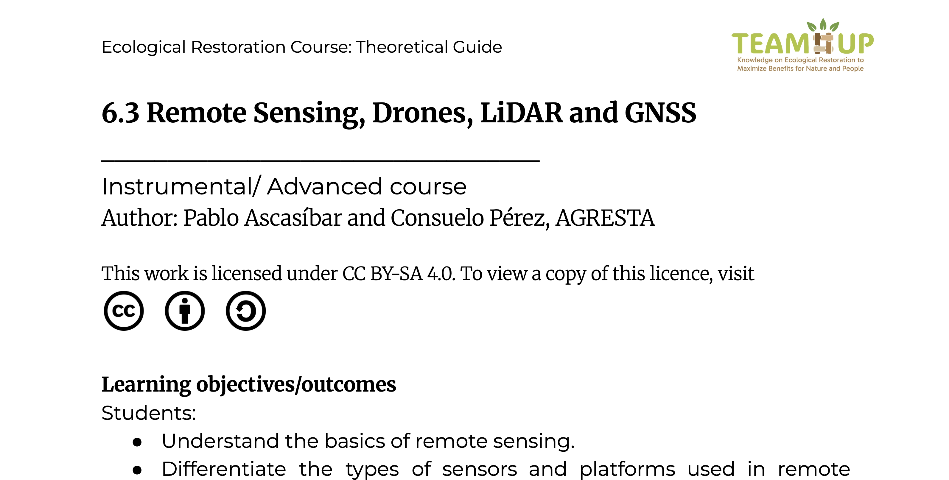 Remote Sensing, Drones, LiDAR and GNSS - Supporting Material
