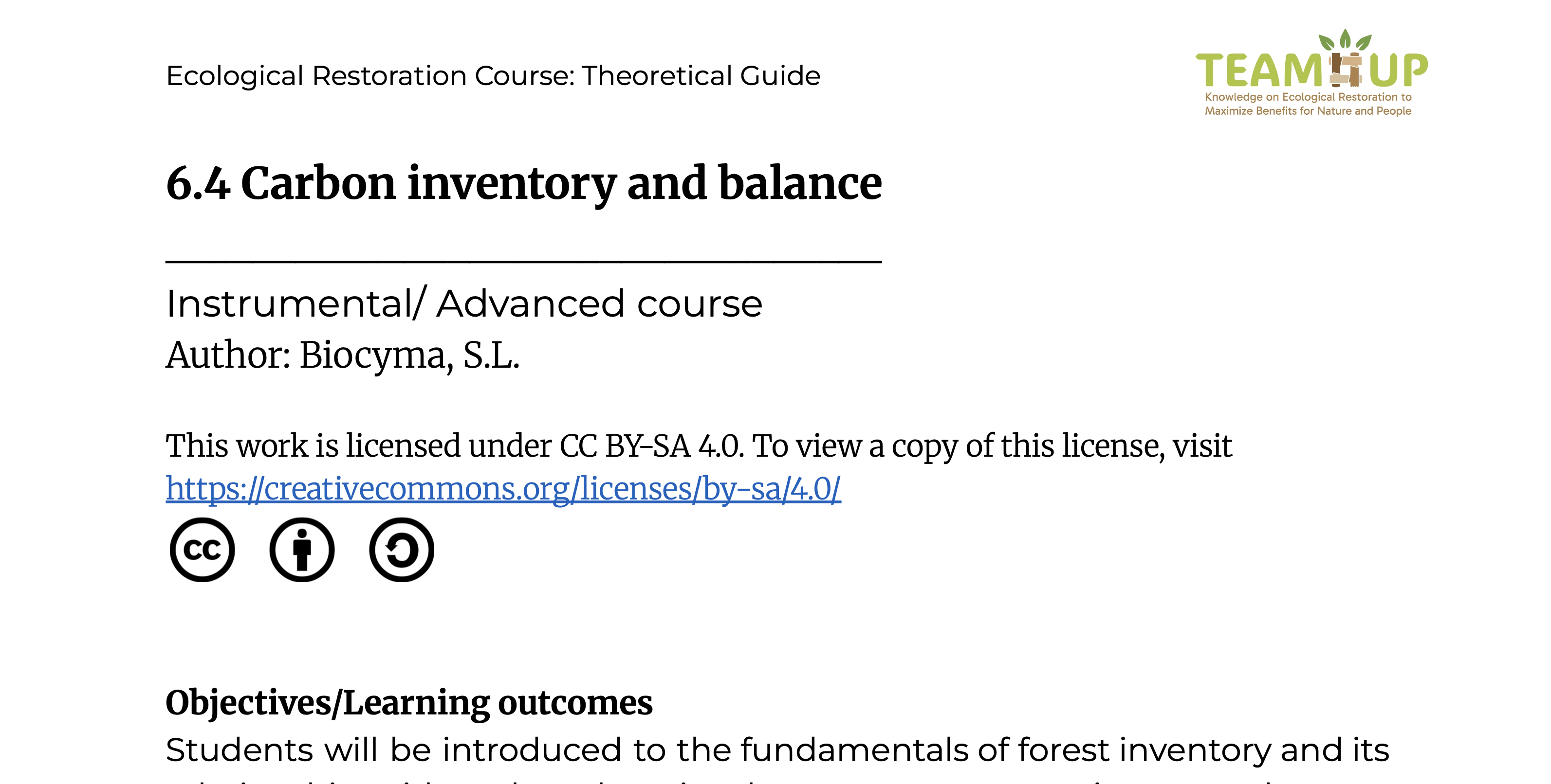Carbon Inventory and Balance - Supporting Material