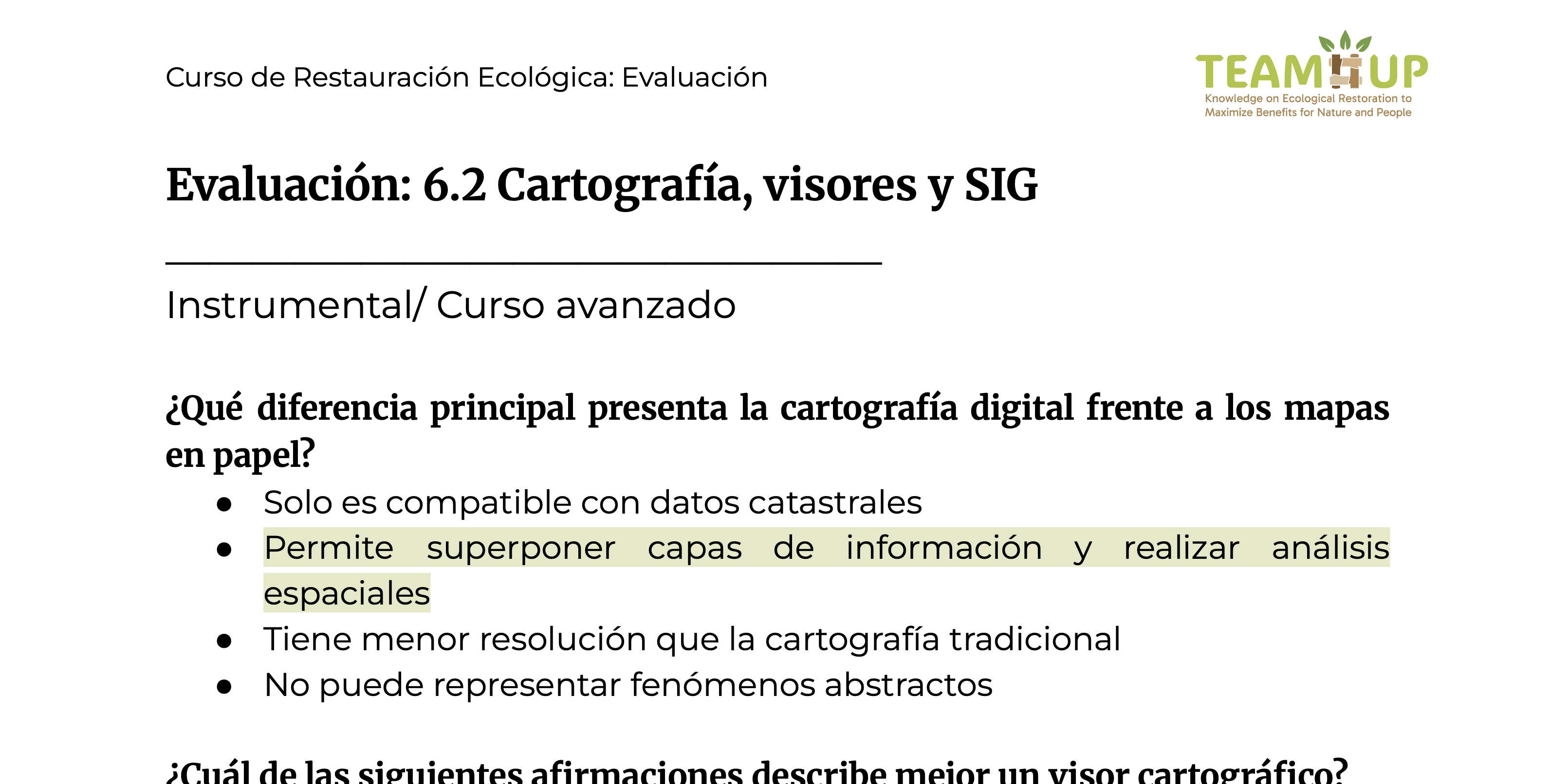 Cartografía, Bases de Datos y SIG - Evaluación
