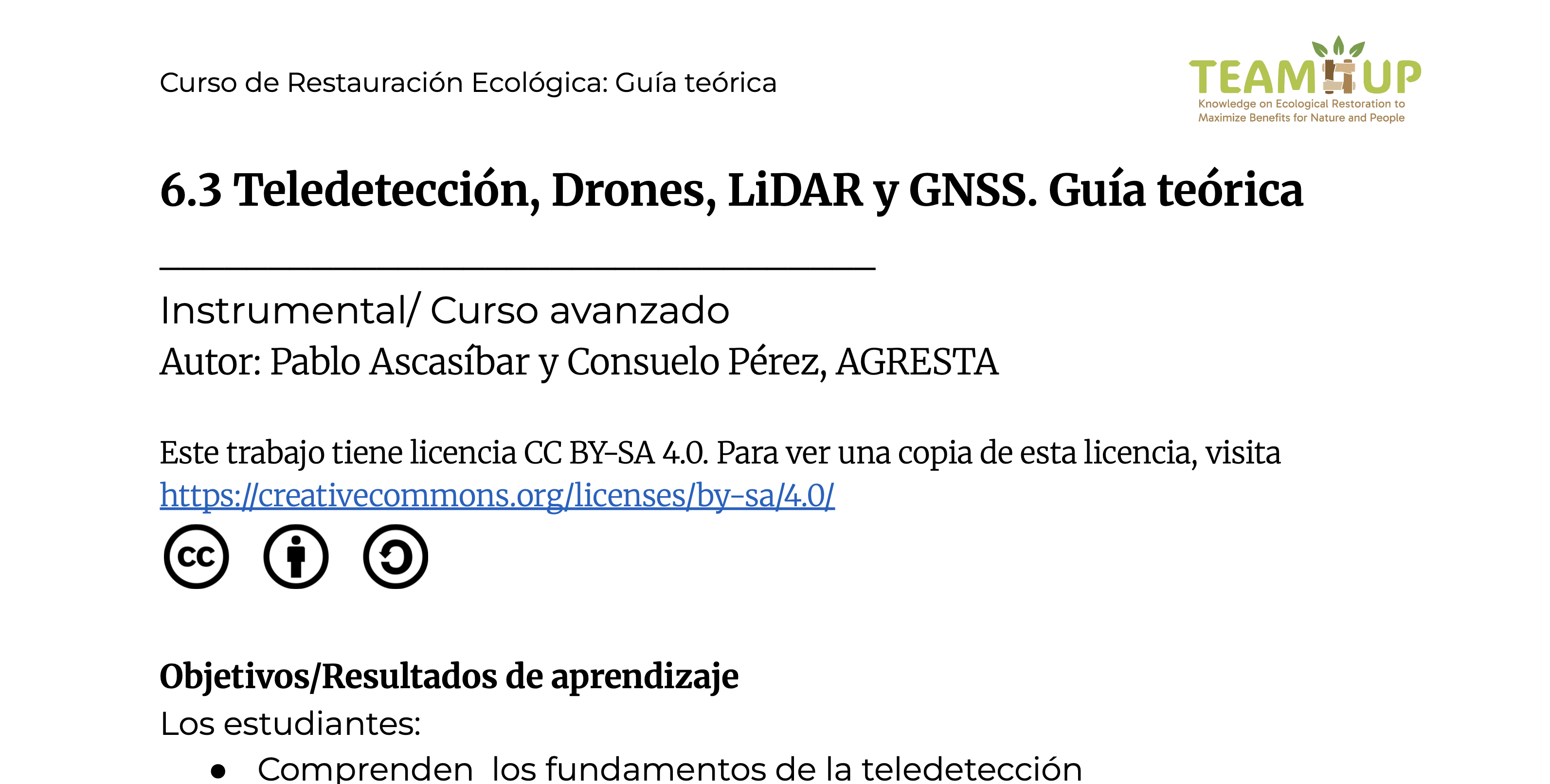 Teledetección, Drones, LiDAR y GNSS - Guía teórica