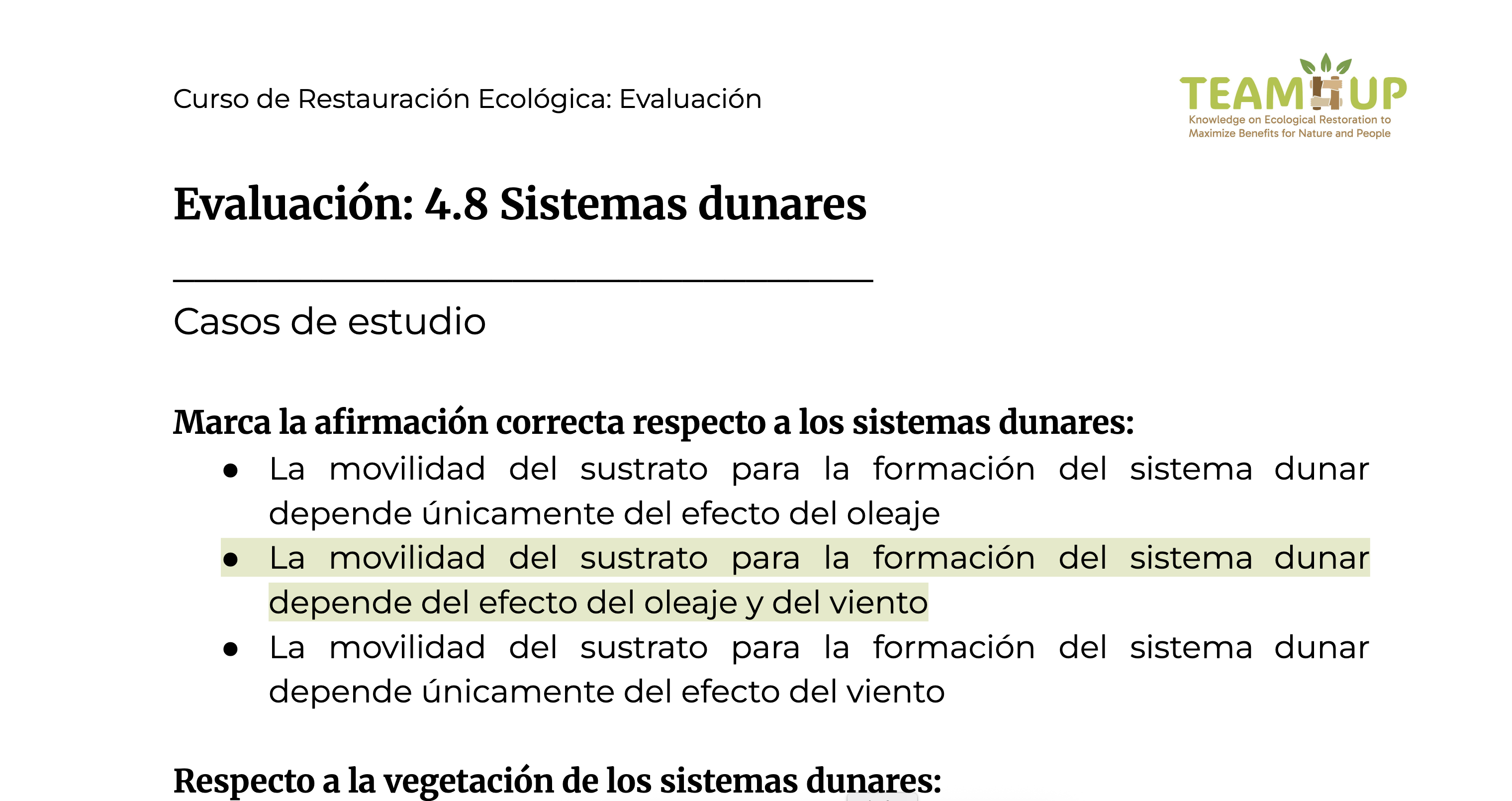 Sistemas dunares  - Evaluación