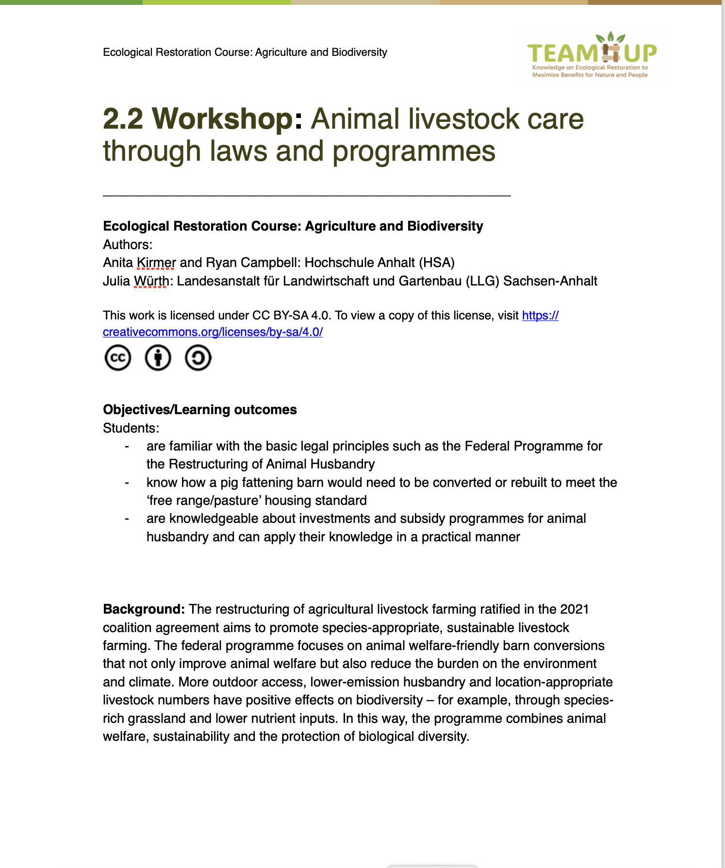 Agriculture and Biodiversity Workshop (Livestock)