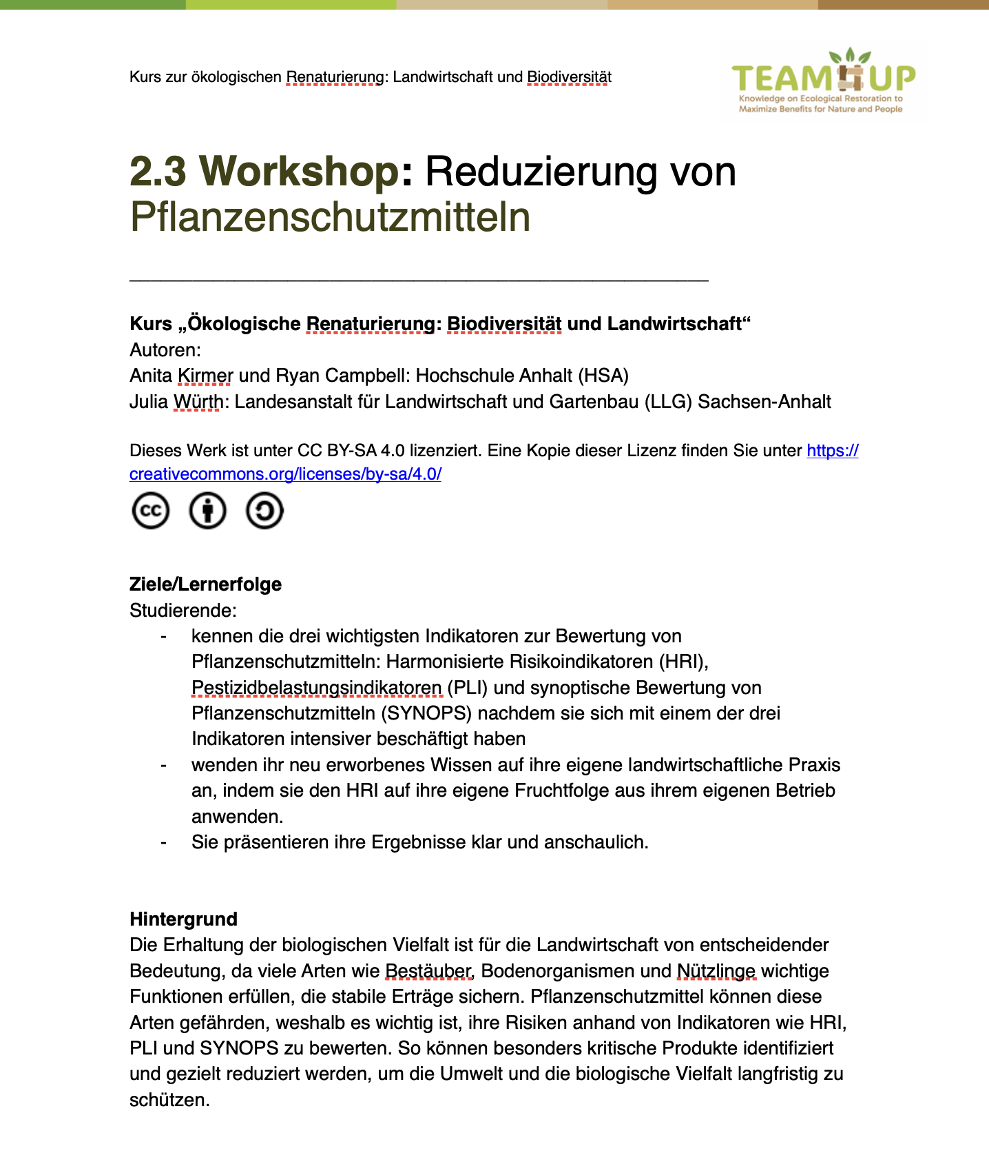 Workshop Landwirtschaft und Biodiversität (Pflanzenschutz)